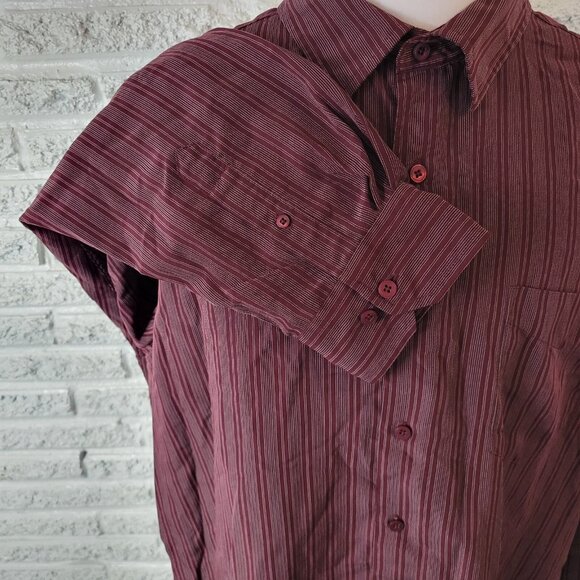 George Mens Shirt 2XL Long Sleeve Burgundy Stripe Lightweight Polyester STR74E - Picture 5 of 10